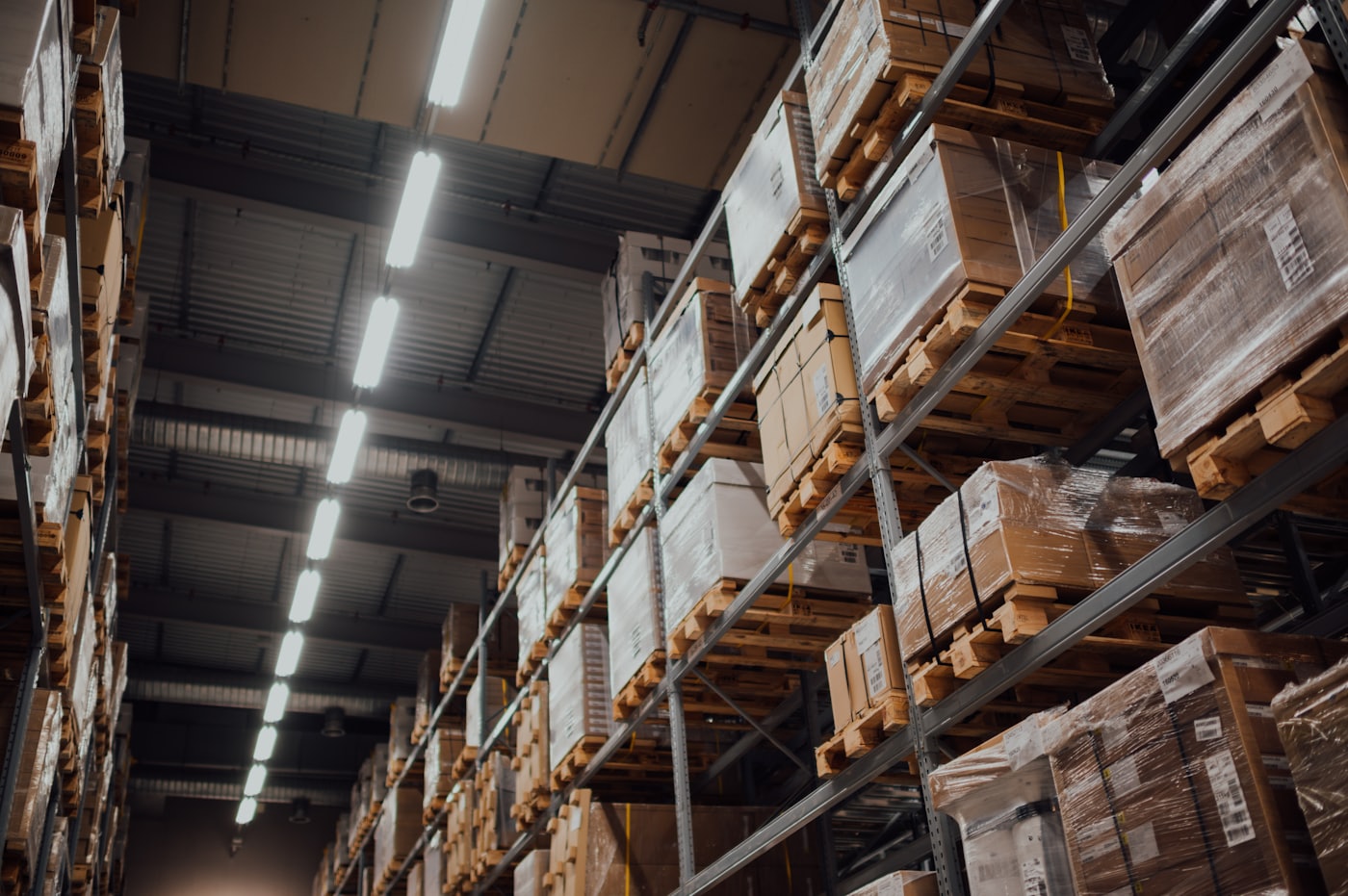 Palletised stock stored on warehouse racking